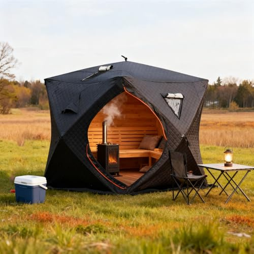 Tenda da sauna all'aperto per 3-4 persone, sauna a secco domestica, design isolante e antivento, facile da installare, ideale per cortile, palestra, campeggio e altro ancora