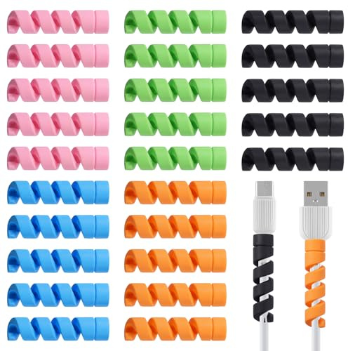35 PCS Charger Cord Protector Spiral Charging Cable Protector Cord Savers Break-and-Bend-Resistant USB Wire Cover for Phone Headphone Laptop Wrap Accessories(5 Colors)