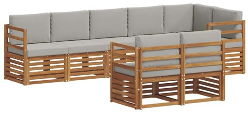 vidaXL Sofagarnituren 8 pcs Natürlich und Hellgrau Massivholz Akazie, Garten-Sitzgarnitur, modernes Lounge-Set, pflegeleichtes Gartenmöbel, gemütliche Terrassen-Sitzgelegenheit