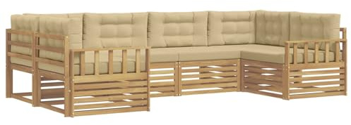 vidaXL Outdoor-Sofagarnitur mit Kissen 6 pcs Weiß und Beige, Gartenmöbel, modernes Outsidesofa, modulares Set für die Terrasse, bequemes Lounge-Feeling