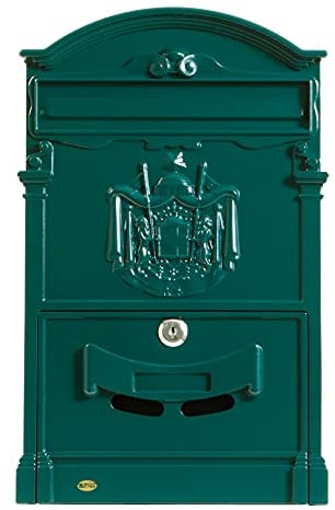 Amig – Briefkasten im klassischen Stil für den Außenbereich | Postschließfach für Mauern, Mauern oder Zäune | 40,5 x 25,5 x 8,5 cm | Aluminium | Inklusive Schrauben | Grün Farbe