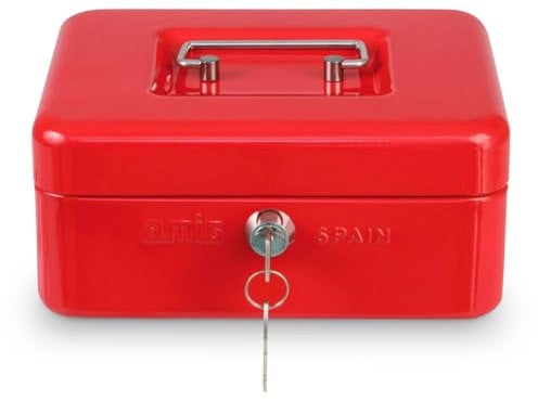 Amig - Caja de caudales - Caja de seguridad para dinero, billetes y monedas - Con bandeja portamonedas y 2 llaves - Color Rojo - Acero - 300 x 240 x 90 mm