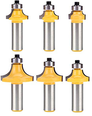 Gasea Pack of 6 1/2-Inch Shank Round Over Router Bit 1/2 1/8 1/4 5/16 3/8 7/16 RoundOver Edge-forming Woodworking Milling Cutter