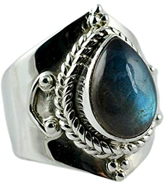 Navya Craft Labradorit-Ring, handgefertigter Statement-Versprechensring aus 925er Sterlingsilber, natürlicher Labradorit-Edelstein in Birnenform, Boho-Schmuck, Februar-Geburtsstein, Geschenk für Sie