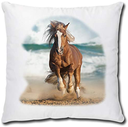 TRIOSK Pferde Kissen mit Pferdemotiv Pferd am Meer, Geschenk für Pferdeliebhaber Mädchen Frauen, Zierkissen Dekokissen Bezug inkl. Füllung Reißverschluss, 40x40 cm