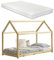 [en.casa] Kinderbett Netstal mit Matratze 90x200cm Natur Holz Haus Design Kiefernholz Bett Holzbett Hausbett Kaltschaummatratze Öko-Tex Standard 100 Allergikergeeignet Atmungsaktiv