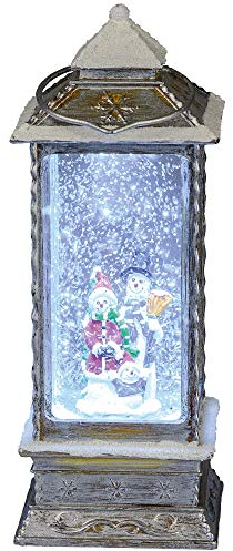 formano Deko Laterne aus Kunststoff mit LED-Beleuchtung Wasserfüllung mit Glitzer, 27x10,5cm, grau, weiß, 1 Stück
