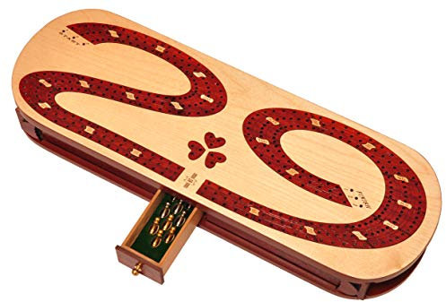 Palm Royal Handicrafts Cribbage-Brett aus Holz mit 3 Schienen, aus Blutholz / Ahorn, 29 Cribbage-Brett für 3 Schienen