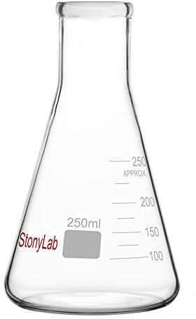 stonylab 1-Pack Glass 250ml Heavy Wall Narrow Mouth Erlenmeyer Flasks with Heavy Duty Rim (250ml Fits with StonyLab 7# Rubber Stopper)