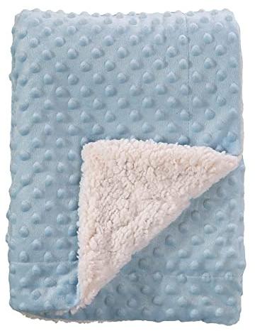 CREVENT Weiche, leichte, warme Sherpa-Rückseite für Babybett, Kinderbett, Kinderbett, Kinderwagen, Geschenk für Jungen und Mädchen (75 x 100 cm, Blaue Punkte)