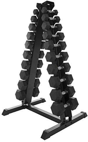 Kurzhantel-Ständer-Set mit 10 Paar Hex Hanteln, 1-10 kg, LxBxH 74x62x128 cm | Praktisches 10 Paar Hexagon Hantel Set für Fitness und Krafttraining
