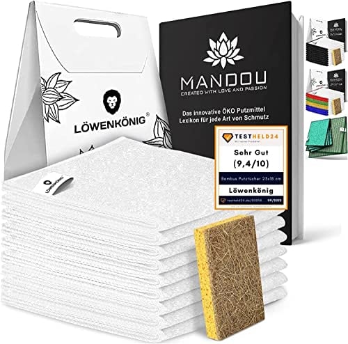 MANDOU 9x Chiffons en Bambou Blanc 25x20cm pour la Cuisine, la Maison, la Salle de Bain, Le Verre Brillant, Les Chiffons Tout Usage Bambou, Chiffons, Chiffons de Nettoyage, Chiffons + éponge Gratuite