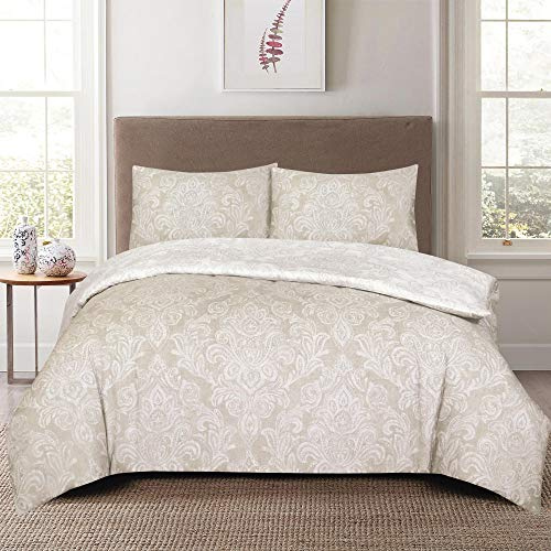 Duvet Covers King Size Beds - Cotton 200 Thread Count Printed Kingsize Duvet Cover Sets + 2 Pillow Cover - Christmas Bedding King Size - Cream Beige