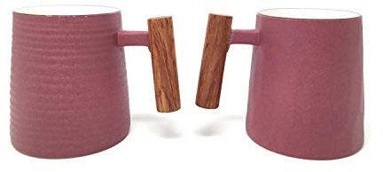 2er Set Becher Rosso für 320ml rot Porzellan mit Rosenholzgriff TeaLogic