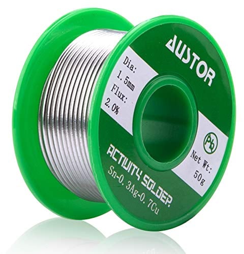 AUSTOR 1.5mm Lead Free Solder Wire with Rosin Core, Sn 99% Ag 0.3% Cu 0.7%, 50g