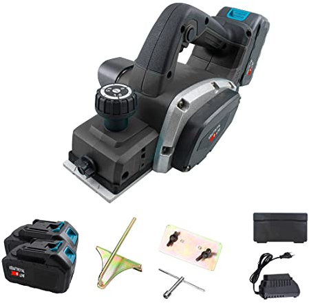 Mediawave Store - Raboteuse sans fil sans fil, rasage en bois, raboteuse 48 V 15 000 tr/min, double batterie, 2 mm Profondeur de coupe, raboteuse sans fil