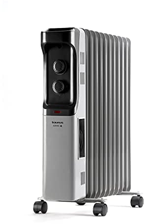 Taurus Dakar - Radiador de aceite de 11 elementos, 2500W, 3 niveles de potencia, Termostato ajustable, Protección sobrecalentamiento, Asa y ruedas, Bajo consumo, Piloto luminoso, Gris