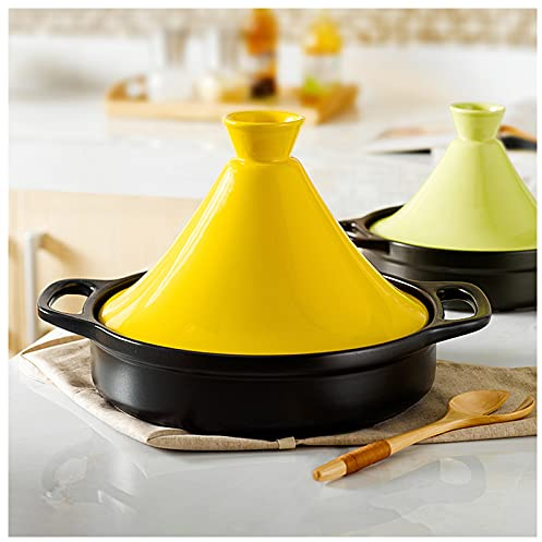 AIZYR Tagine Moroccan Ceramic Cooker Pot, Nonstick Cooking Tagine w/Ceramic Lid Cookware Stew Pan for Different Cooking Styles,Yellow,11inch