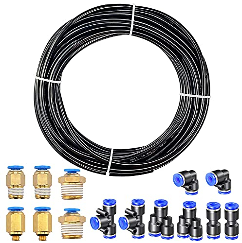 HUAZIZ 10 Meter PU Pneumatikschlauch Pneumatic Polyurethane Schlauch Flexibel Druckluftschlauch Außen 8mm x Innen 5mm Black, mit 8 Stück Pneumatikverbinder Air Push-Schnellkupplungen (Y/T/L/I förmig)