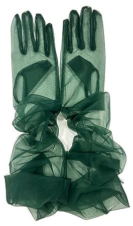 ZUYPSK Braut Vollfinger Lange Handschuhe Hochzeit Arm Stulpen Brautstulpen aus Transparent Tüll Ball Accessoires elegante Party Cocktail (Dunkelgrün, Einheitsgröße)