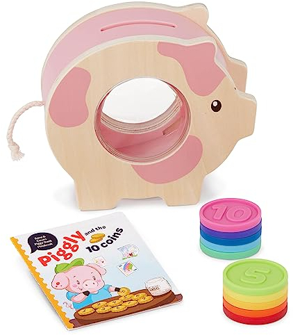 Battat Education 62243452343 Sparschwein Spielzeug zum Zahlen Lernen mit 10 Münzen und Übungsheft auf Englisch – Lernspiel Vorschule für Kinder ab 18 Monaten, Bunt, L