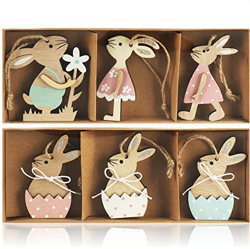 com-four® 6X Dekoaufhänger Hase - Osterschmuck aus Holz zum Aufhängen - Holzaufhänger für den Osterstrauß - Osterhase (6 Stück - Hasen)