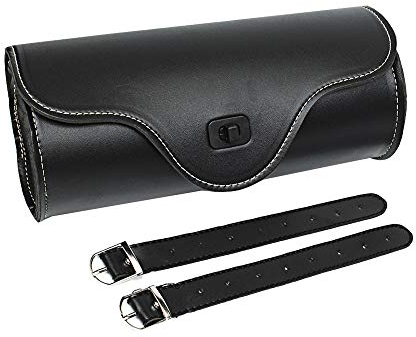 Asudaro Motorrad Werkzeugtasche Rollen, Schwarze Motorrad Satteltasche Runde PU-Leder Universelle Vordere und Hintere Motorrad Lenkertasche mit 2 Riemen,Multifunktional Motorrad Hecktasche,Schwarz