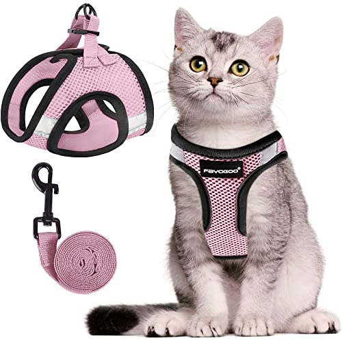 Katzengeschirr, Katzenleine und Geschirr-Set zum Spazierengehen, ausbruchsicher, Geschirr für kleine Katzen/kleine Hunde, Geschirr für Katzen S-XXL (Rose Pink, XX-Large)