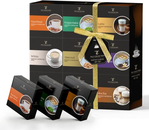 Coffret Cadeau de 9 Cafés Instantanés Aromatisés - Noël pour Femmes et Hommes - Sachets Noisette, Caramel, Vanille Française, Irlandais, Latte