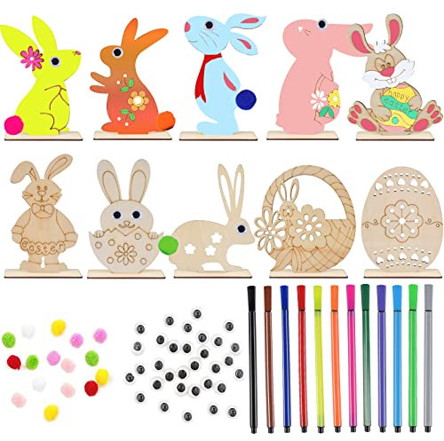 FGen 56 Stück Hasen aus Holz zum Bemalen, DIY Osterhase Deko,Ostern Basteln Set,Bastelset Ostern, Osterhase Holz Bemalen,für Kinder Ostern und Frühling zum Dekorieren