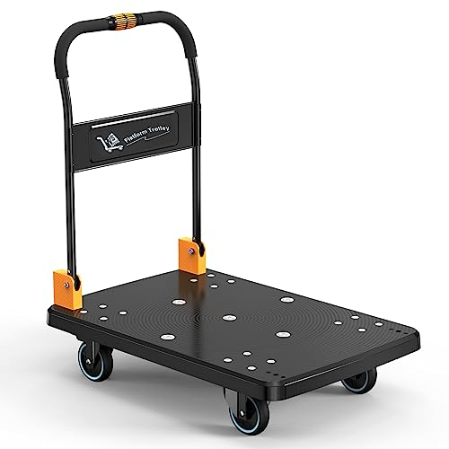 N&S Juvyig Platform Trolley Heavy Duty 350KG - Platform Truck One-Handed Folding Truck Cart with Silent Wheels - Folding Trolley (Yellow-Big-no brake)