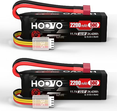 3S Lipo 11,1V 2200mAh 50C SoftCase Lipo Batterien mit Dean-Style T Batterie RC Akku HOOVO für RC Auto Boat Truck Heli Flugzeug Quadcopter Hubschrauber Multi-Motor Hobby (2 Stück)