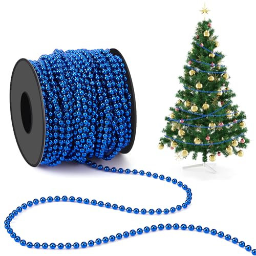 Chuangdi 1 Roll/ 21m Christmas Bead Chain 4mm Blue Christmas Hanging Decoration Tree Ornaments Plastic String Garlands for Craft Xmas Tree, Stairs, Wedding, Costume, DIY Party Supplies