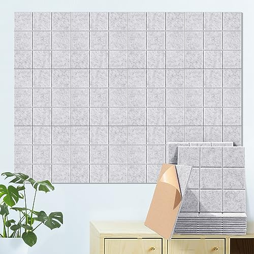 Yrendenge Quadratische Akustikplatten, 12 Stück Akustikplatten Selbstklebend Schalldichte Akustikpaneele, Hoher Dichte Schalldämmung Wand Panel Schallabsorber Wand für Wohnzimmer Studio Dekor,Grau
