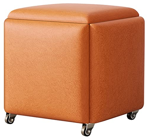 Aufbewahrungshocker 5-in-1-Zauberwürfel, stapelbarer Nesthocker mit beweglichen Rollen, Küchensofa, Schminkstuhl, weichem Sitz und Metallrahmen (Größe: 45 x 45 x 45 cm, Farbe: Orange) Interesting