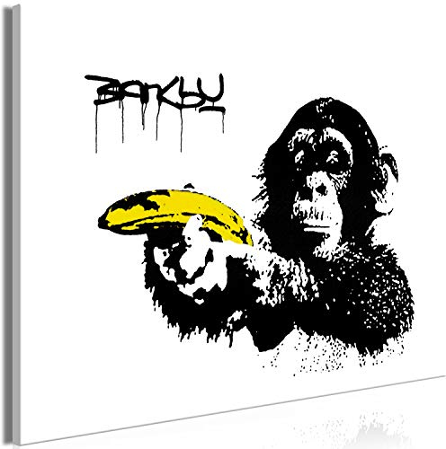 murando - Akustikbild Banksy Monkey with Banana Gun Leinwandbild 1 tlg Kunstdruck modern Wandbilder XXL Wanddekoration Design Wand Bild - Graffiti Street Art Straßenkunst