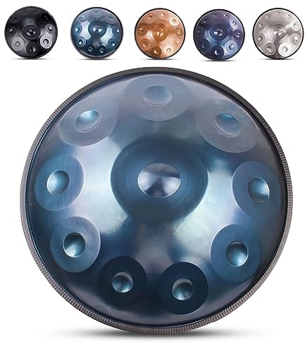 Principiante Tambor de Lengua Re menor 10 notas 58cm 432Hz/440Hz Handpan Drum de acero con bolsa de tambor Handpan, mazos y paño libre de polvo (Color : Blue, Size : 432Hz)