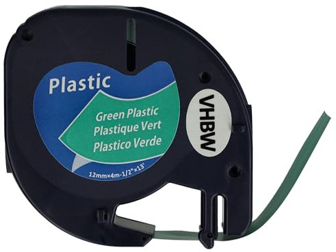 vhbw Schriftband-Kassette Plastik kompatibel mit Dymo LetraTag LT-100T, LT-100H, 2000 Etiketten-Drucker 4m x 12mm Schwarz auf Grün, Kunststoff