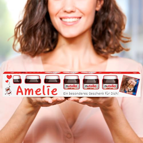 Personalisiertes Geschenkset mit 7 Mini-Gläsern (je 25g) – Schokoladen Geschenkidee mit Foto und Namen – Besonderes Geschenk für Frauen, Männer zu Valentinstag, Geburtstag, Weihnachten, Danke