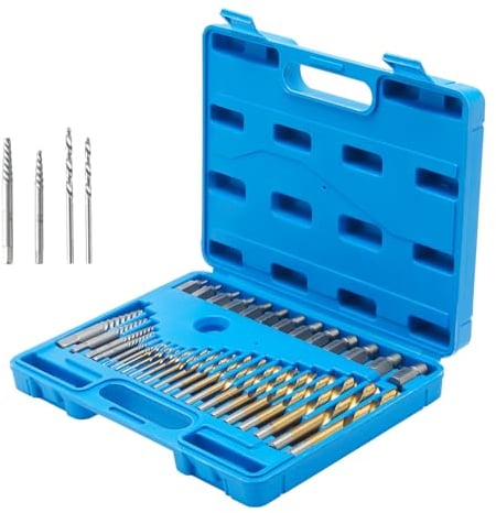 VEVOR Extracteur de Vis Goujons 19 PCs 3,2-12,7 mm avec 16 Mèches HSS Tourne à Gauche 2,8-12,7 mm Outils de Retrait de Vis Cassées Lot de 35PCs avec Étui pour Enlever les Boulons Endommagées Atelier