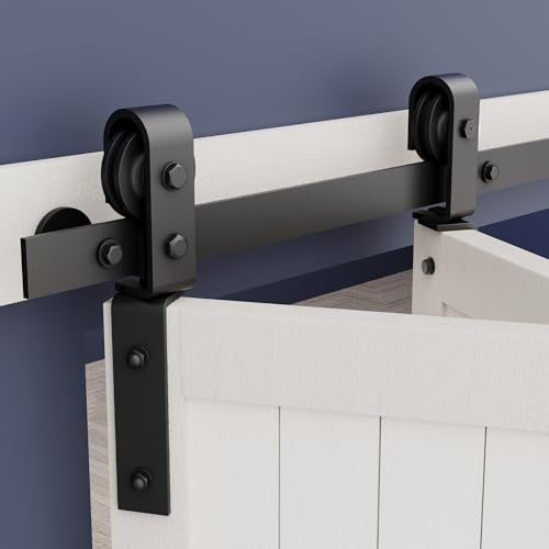 ZEKOO 91,4 cm Doppelfalt-Schiebetür-Hardware-Kit für 2 Türen, Bifold Schranktür, Bifold Scheunentür-Obere Halterung und Seitenmontage, reibungslos und leise