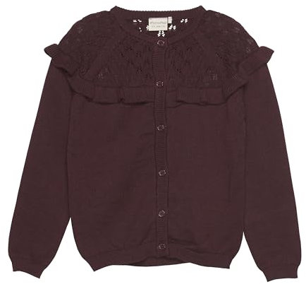 MINYMO Mädchen Kinder Strickjacke Feinstrick Cardigan mit Rüschen 123319, Größe:122, Farbe:Catawba Grape (4953)