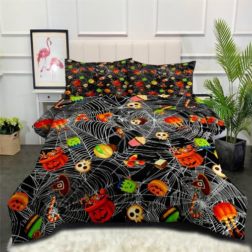 Bettwäsche 200X200 Spinnennetz Bettbezug Super Weich, Bettwasche Set Mikrofaser,Bettdeckenbezug Mit Reißverschluss Und 2X80X80Cm Kissenbezüge