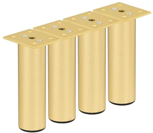 TCHOSUZ 2 Inch / 5cm Metal Furniture Legs,Set of 4 Aaluminium Alloy Round Table Sofa Legs Couch Feet with Screws, Modern Furniture Replacements Feet for DIY Cabinet TV Bench Stand Gold