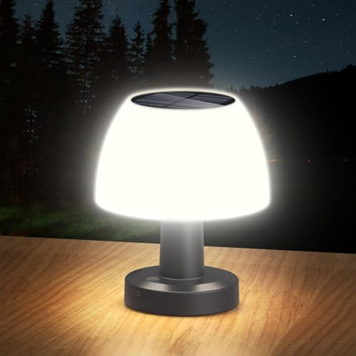 Wilktop Lampe de Table Solaire Extérieure, Lampes LED Sans Fil Portable IP54 Étanche Lampes Solaires pour Intérieur, Terrasse, Jardin, Chambre, Salon