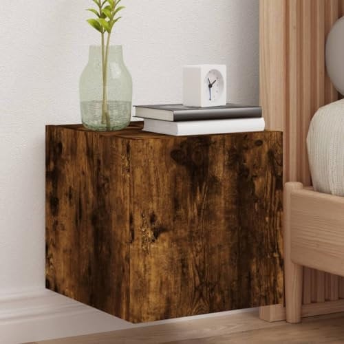 HETFTJN TV-Wandschrank, Tv Table Wohnzimmertisch Fernsehschrank Holz Sideboard Holz Geeignet für Fernseher Kleine Räume Schlafzimmer Den Flur mit LED-Leuchten Räuchereiche 30,5x35x30 cm