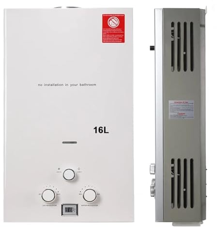 NICCOO 16L LPG Water Heater Propane Gas Water Heater Portable Instant Gas Boiler Tankless Camping Shower White