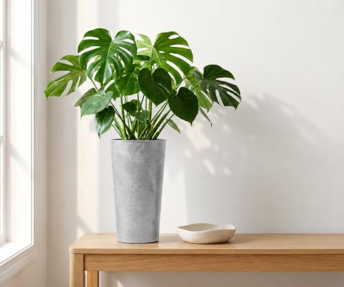 Concrete Grey Large Plant Pot - Indoor/Outdoor Garden Planter (14cm x 26cm) with Tall Design