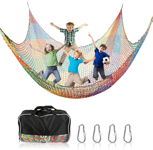 KIUGOP Kletternetz Spielplatz, Schwerlast Doppellagiges Schutznetz Kinder Klettergerüst Schaukel, Kletternetz Kinder Fallschutznetz für Spielplatz Outdoor Indoor Garten,Multi Colored,2x3M