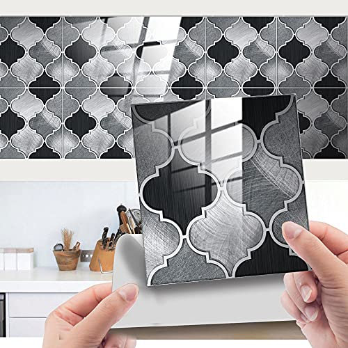 Stickers Muraux Cuisine Géométrie Grise Décoration Murale En Carrelage,Autocollants Carrelage Salle De Bain Et Cuisine,Auto-Adhésif Pvc Imperméable Style Carreaux De Ciment 20X20Cm